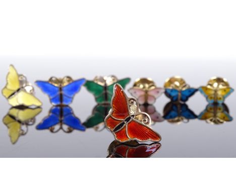 7 Norwegian silver and enamel butterfly pins, some by David Andersen 