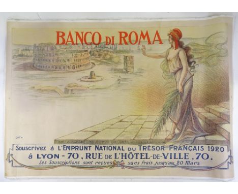 An early 20th century lithograph poster print, Banco di Roma, sheet size 31" x 46", unframed 