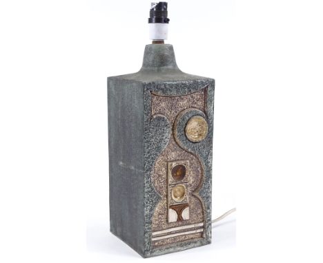 A large Troika Pottery table lamp with relief moulded geometric designs, height excluding fitting 31cm, perfect condition 