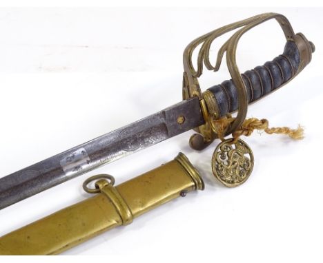 A Victorian military dress sword, by Hamburger, Rogers &amp; Co of King Street Covent Garden London, gilt-brass basket hilt w