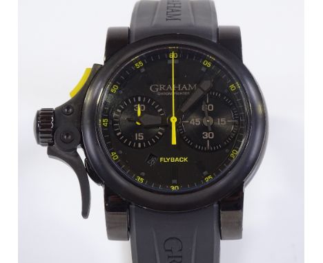 A Graham Chronofighter Flyback Automatic Chronograph wrist watch limited edition no. 251, black PVD case with rubber strap, a