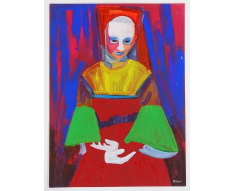 Vic Reeves, acrylic on paper, portrait of a woman, 14.5" x 10.5", unframed 
