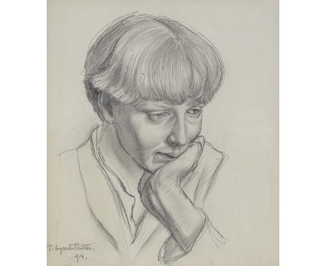 Thomas Poulton (1890 - 1975), pencil drawing, portrait of Desmond Chute, signed and dated 1914, with original artist's label 