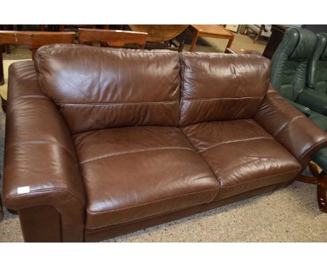 BROWN LEATHER THREE SEATER SOFA