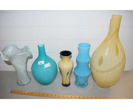 FIVE MIXED ART GLASS VASES
