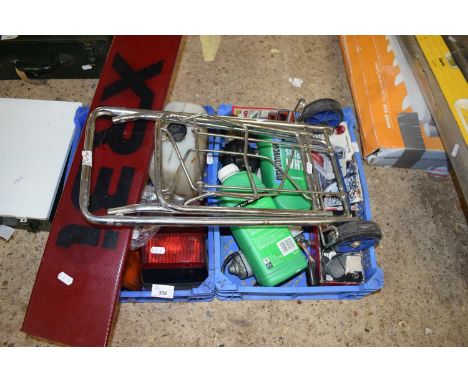 VARIOUS GARAGE CLEARANCE ITEMS TO INCLUDE XR3I LIGHT COVER, VARIOUS HEAD AND SIDE LAMPS, SMALL WHEELED TROLLEY AND OTHER ITEM