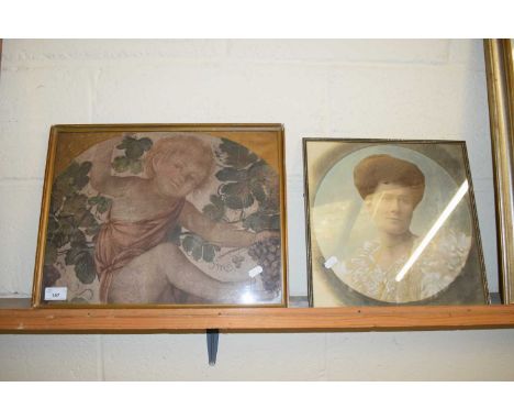 PHOTOGRAPHIC PORTRAIT PRINT OF A LADY, TOGETHER WITH A FURTHER STUDY OF A PUTTO AMONGST GRAPEVINES