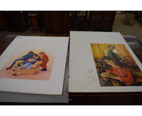 RUBY AYRES, 'THE THOUSANDTH MAN', STUDY ON BOARD, TOGETHER WITH A FURTHER INTERIOR SCENE WITH MOTHER AND CHILDREN (2)