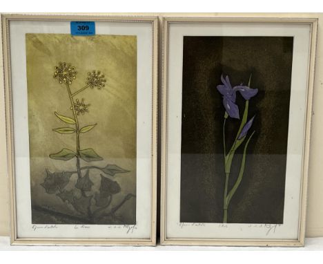 JEAN RIGAL. FRENCH 1926-1997. Botanical studies. A pair. Signed and inscribed in pencil. Coloured etching 14" x 9".