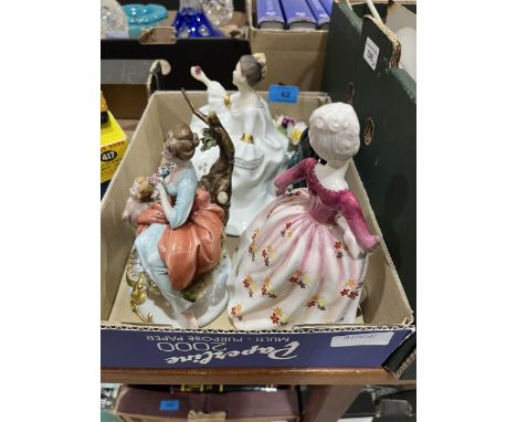 A Capodimonte seated lady and winged putto group, 6" high; a Coalport figure 'Denise'; a Royal Doulton figure 'My Love'; a Po