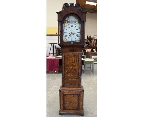 An early 19th Century oak and mahogany 8 day longcase clock, the 14" painted break-arch dial signed John Inshaw, Birmingham. 