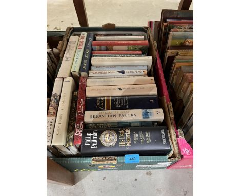 Three boxes of modern first edition books.