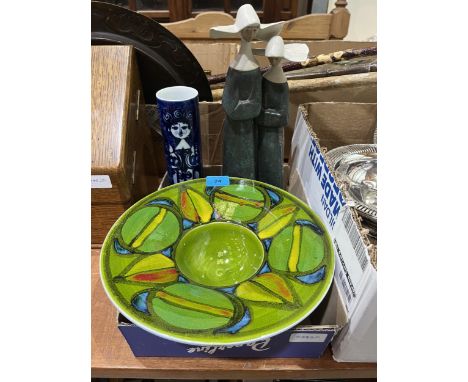 A Poole pottery bowl; a Lladro nun group; a Rosenthal vase and a pottery bowl.