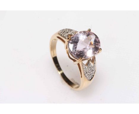 9k Kunzite and diamond ring, size N.