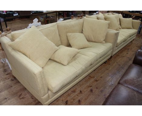 Pair of Barker and Stonehouse knoll style two seater settees in light gold fabric