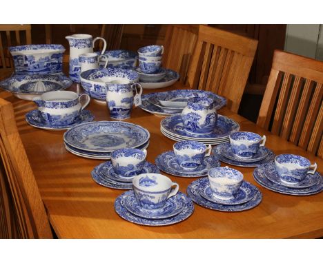 Collection of blue and white Spode Italian including planter, casserole dish, jugs, etc, approximately 52 pieces.