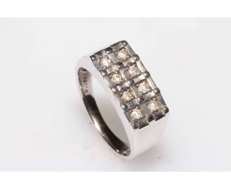 Gents eight stone diamond 9 carat white gold ring, size R.