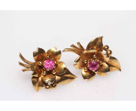Pair 9 carat gold and ruby earrings.