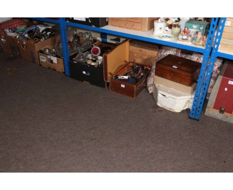 Porcelain glass, sewing machine, inlaid box, trunk of collectables, cameras, etc.