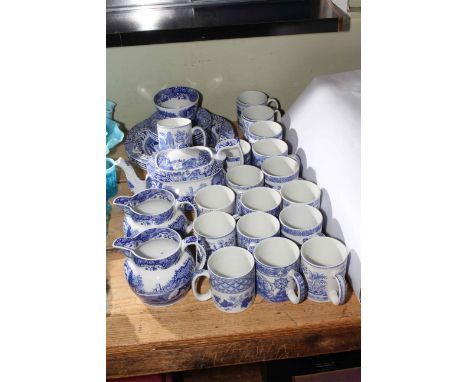 Collection of Spode Italian blue and white pottery including teapot, 28 pieces.