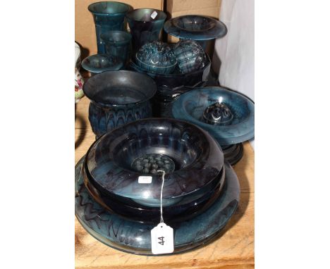 Collection of Davidson vintage Art Deco blue cloud glass.