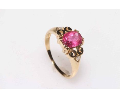 9k Pink Tourmaline and diamond ring, size P.