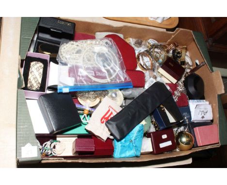 Box of costume jewellery, wristwatches, pearl necklaces, etc.