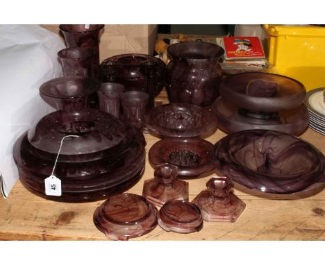Collection of Davidson vintage Art Deco purple cloud glass.