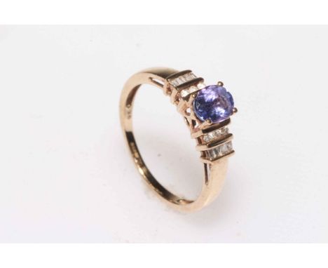 9k Tanzanite and diamond ring, size O.