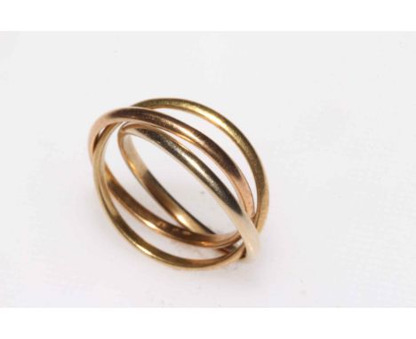 18 carat gold triple hoop ring, size N.