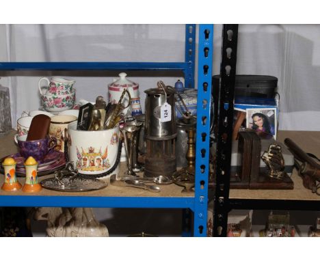 Patterson miners lamp, cameras, blue and white cheese dome, porcelain, metalwares, Clarice Cliff cellars, etc.