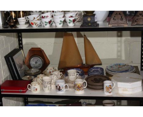 Collection of barometers, porcelain, cased cutlery, paintings, prints, fireguard, etc.