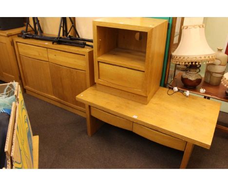 Gola Furniture light oak two door sideboard, low four drawer centre table and entertainment unit (3).