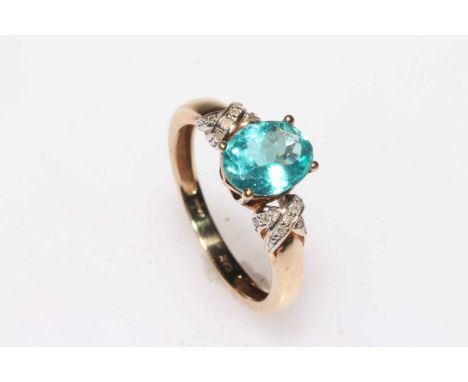 9k Apatite and diamond ring, size P.