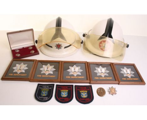 SCARCE NMEC. CHIEF FIRE OFFICERS FIRE HELMET, white Cairns helmet, with visor, 5 x NMEC plaques, Obsolete Kent Fire brigade s