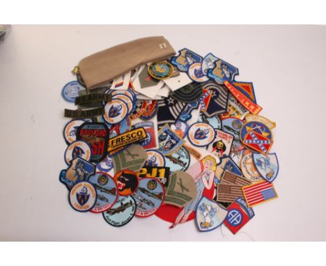 QUANTITY OF USA ARMY/AIRFORCE/NAVY PATCHES, plus others all in very good condition and a Bancroft USA side cap (approx 60 ite