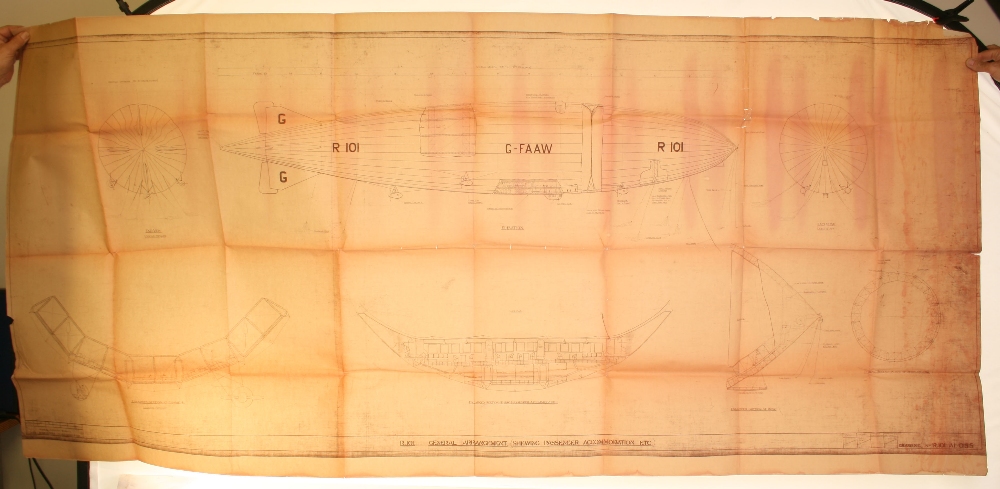 R101 AIRSHIP ORIGINAL BLUEPRINT DRAWING, 1926. Large blueprint drawing ...