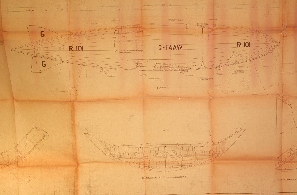 R101 AIRSHIP ORIGINAL BLUEPRINT DRAWING, 1926. Large blueprint drawing ...