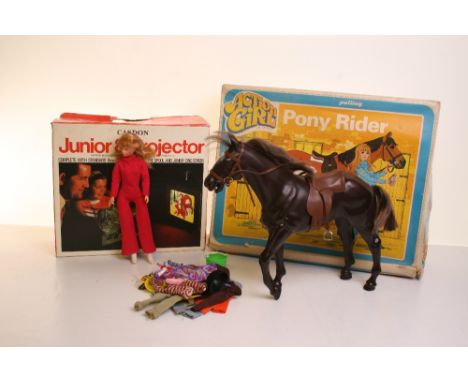 PALITOY ACTION GIRL PONY RIDER, complete with its damaged original box. The horse is the same as the Action Man type. Comes w