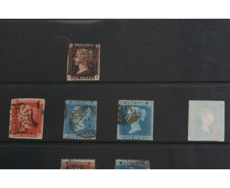 SELECTION OF VICTORIAN BRITISH POSTAGE STAMPS INCLUDING PENNY BLACK WITH O E TO THE LOWER CORNERS, 1841-54 one penny with S K