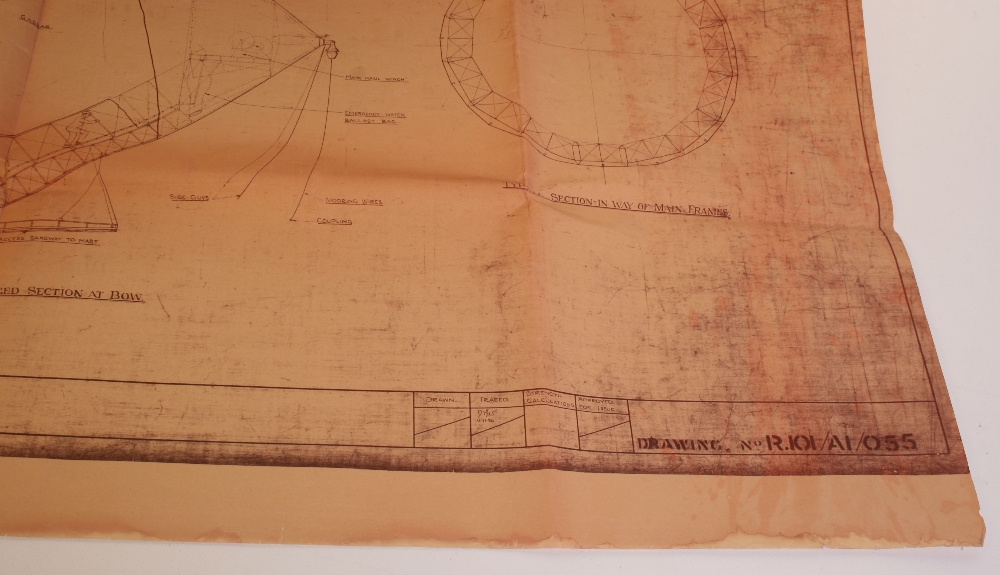 R101 AIRSHIP ORIGINAL BLUEPRINT DRAWING, 1926. Large blueprint drawing ...