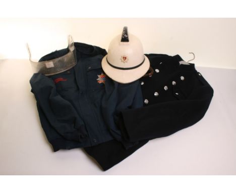 KENT FIRE BRIGADE STATION OFFICERS WHITE HELMET (HELMETS LTD) in good condition, with plastic badge, London Fire Brgade Tunic