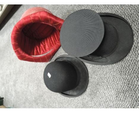 A vintage Bowler hat and similar collapsible top hat