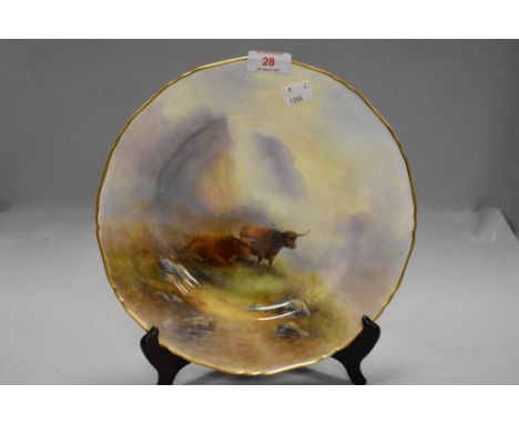 A hand decorated and painted plate by Royal Worcester having highland cow image by J Stinton
&nbsp;no visible damage or repai
