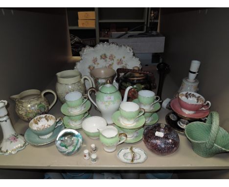 A miscellany of ceramics including Bell china coffee pot with cups,saucers,jug and sugar basin,thimbles,Biscuit barrel and mo