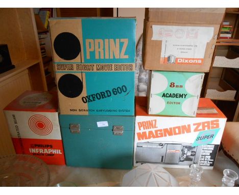 Assorted projectors to incl Prinz super 8 movie editor oxford 600, 8mm academy editor, Prinz magnon ZRS super plus Philips in