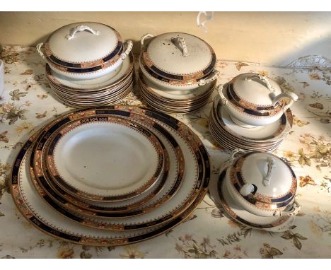 Burleigh ware satsuma part dinner service to incl 5 graduated meat plates, 12 dinner plates, 10 side plates, 12 dessert plate