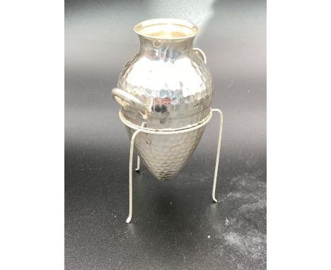 Cypriot sterling silver hand-planished vessel in the form of an amphora with tripod stand, Cypriot sterling marks to base 108