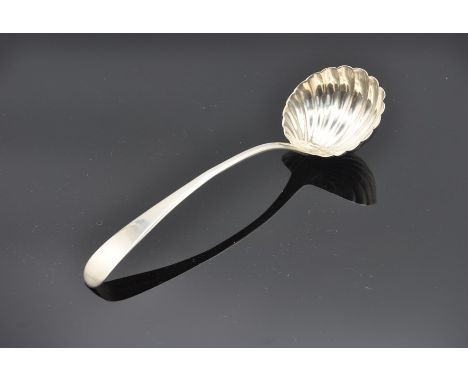 English sterling silver serving/punch ladle, the bowl in the form of a scallop shell, London 1792 (r), maker William Sumner I