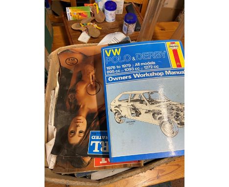 Quantity of vintage workshop manual and pornographic workshop magazines 